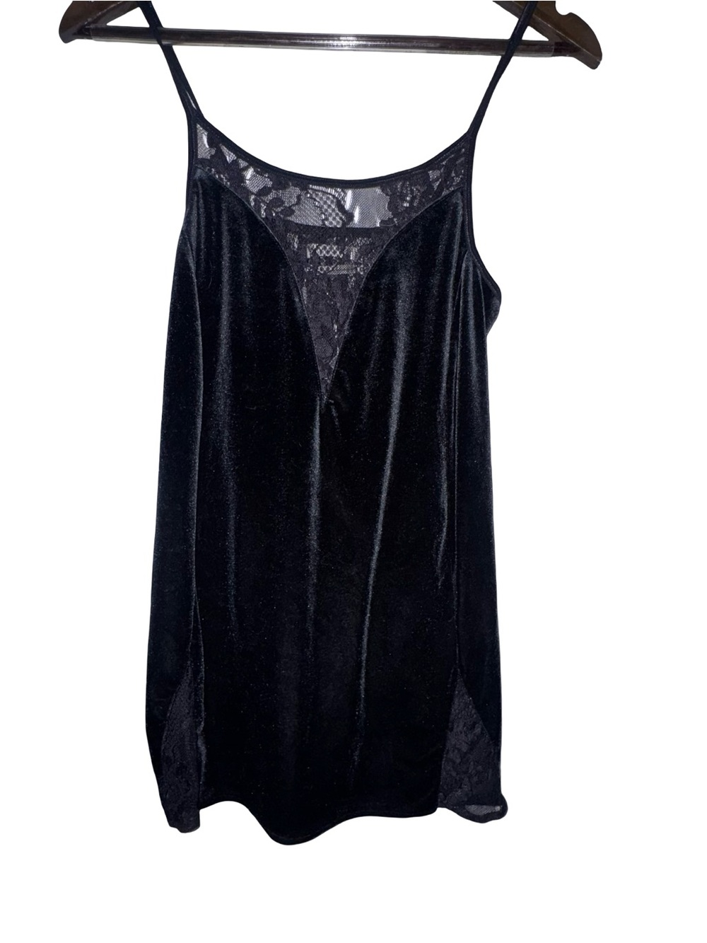 Urban Outfitters Black Velvet Lace Cami Dress Slip Mini Spaghetti Strap softfoth - Picture 2 of 5